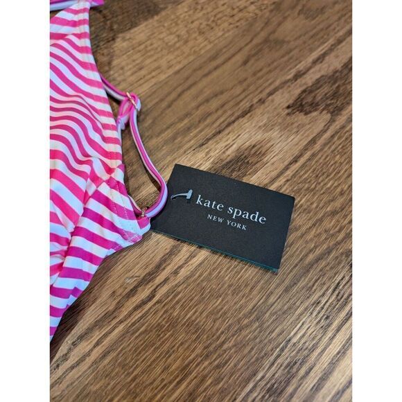 KATE SPADE Ringmaster Swimsuit Striped Radiant Pink Plunging V-neck Size M BNWT - Picture 7 of 16